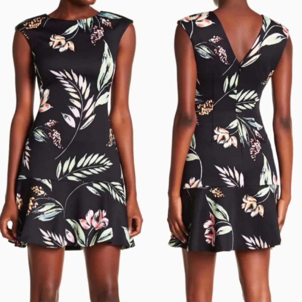 NWT Vince Camuto Floral Scuba Flounce Mini Dress